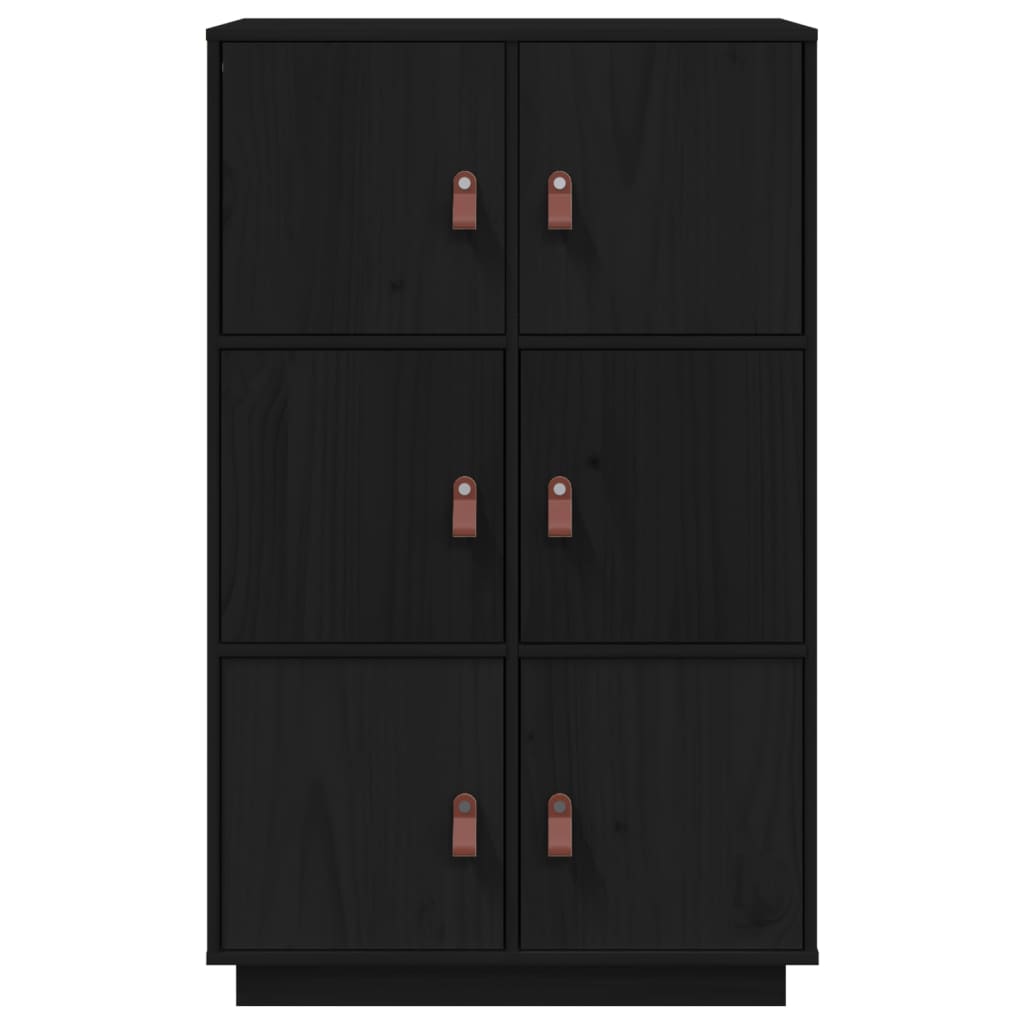 Credenza Nera 67x40x108,5 cm in Legno Massello di Pino - homemem39