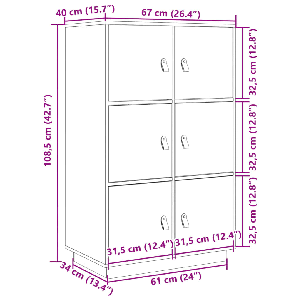 Credenza Nera 67x40x108,5 cm in Legno Massello di Pino - homemem39