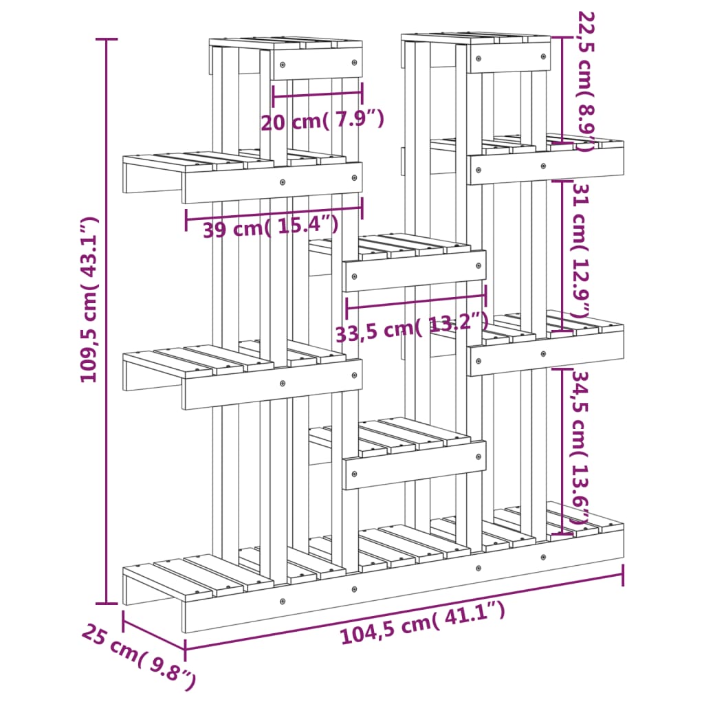 Supporto Piante Bianco 104,5x25x109,5 cm Legno Massello di Pino