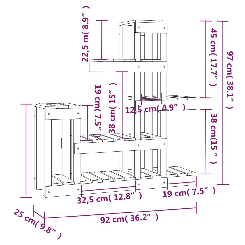 Supporto per Piante 92x25x97 cm in Legno Massello di Pino