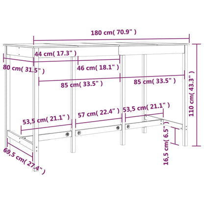 Tavolo da Bar 180x80x110 cm in Legno Massello di Pino - homemem39