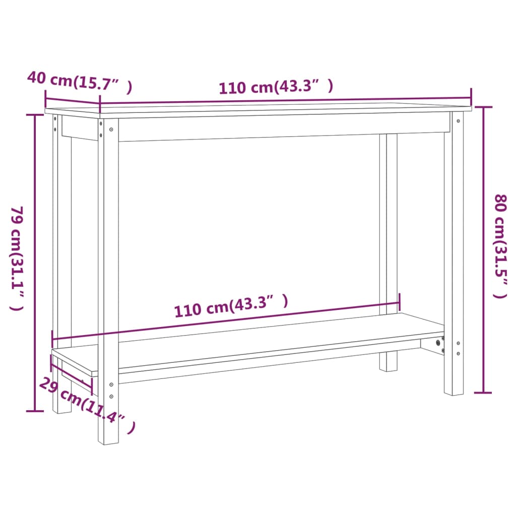 Tavolo Consolle Bianco 110x40x80 cm in Legno Massello di Pino - homemem39