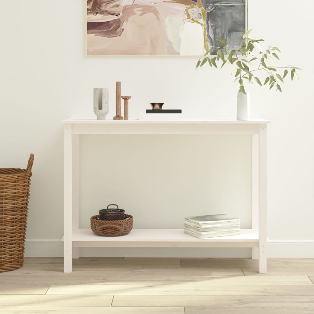 Tavolo Consolle Bianco 110x40x80 cm in Legno Massello di Pino - homemem39