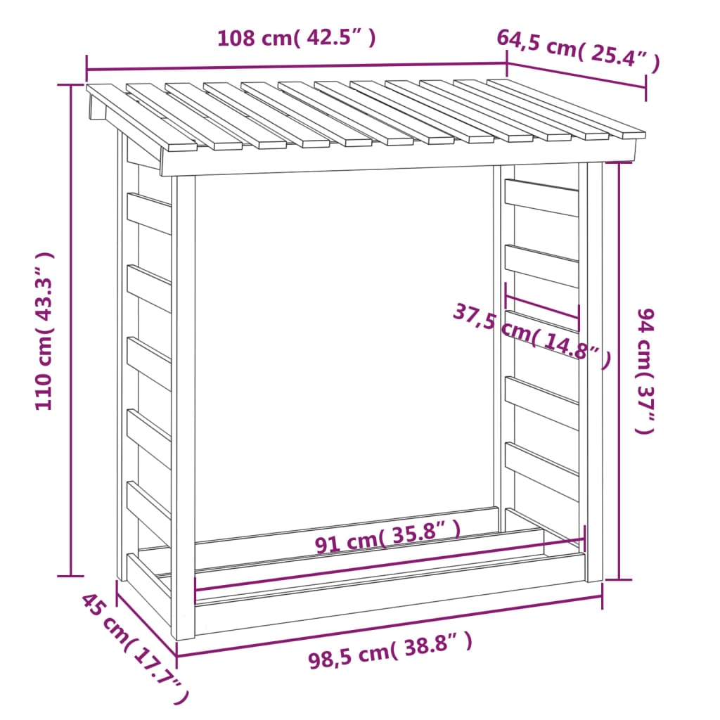 Portalegna 108x64,5x110 cm in Legno Massello di Pino