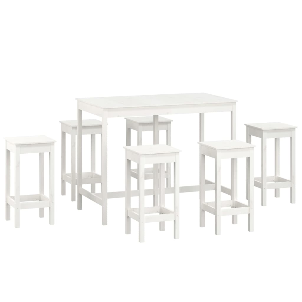 Set da Bar 7 pz Bianco in Legno Massello di Pino - homemem39