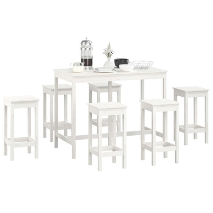 Set da Bar 7 pz Bianco in Legno Massello di Pino - homemem39