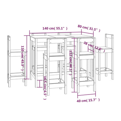 Set da Bar 7 pz in Legno Massello di Pino