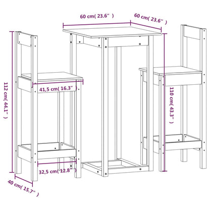 Set da Bar 3 pz in Legno Massello di Pino