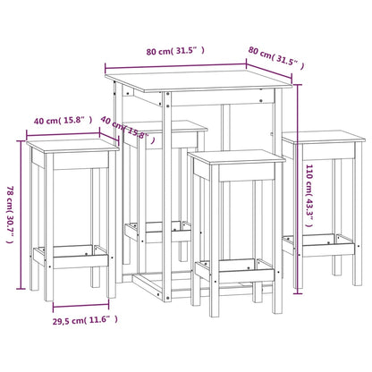 Set da Bar 5 pz in Legno Massello di Pino