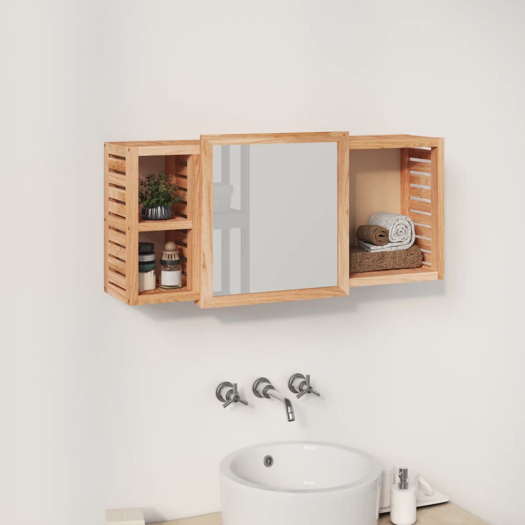 Armadietto a Specchio 80x17x34 cm in Legno Massello di Noce - homemem39