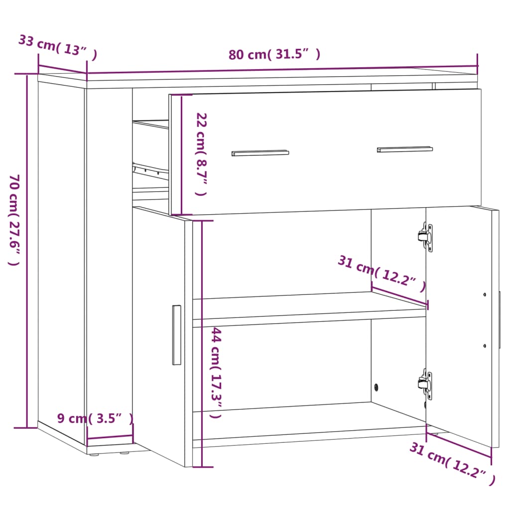 Credenza Rovere Sonoma 80x33x70 cm in Legno Multistrato - homemem39