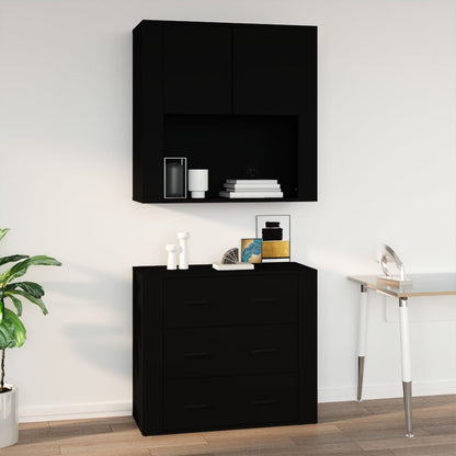 Mobile a Parete Nero 80x33x80 cm in Legno Multistrato