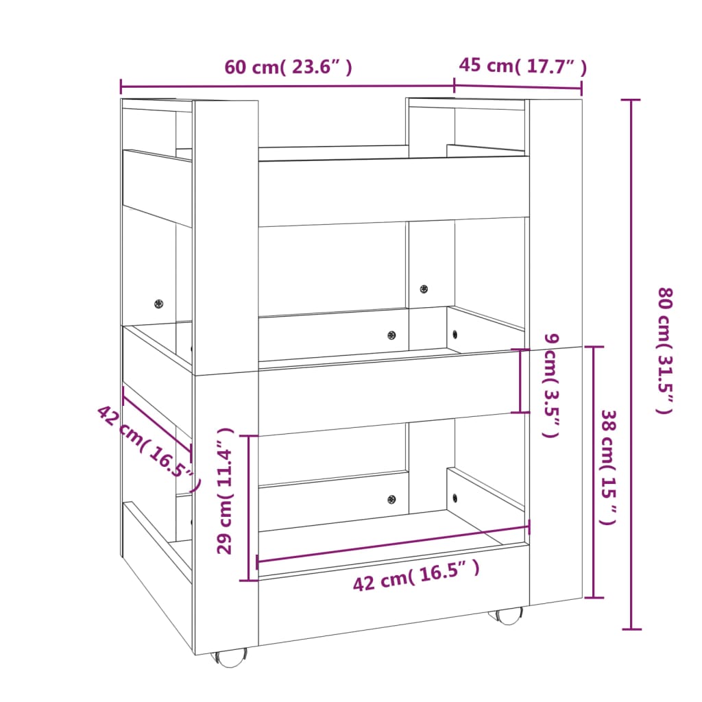 Carrello da Cucina rovere sonoma 60x45x80 cm Legno Multistrato - homemem39