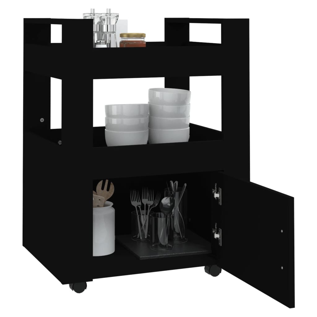 Carrello da Cucina Nero 60x45x80 cm in Legno Multistrato