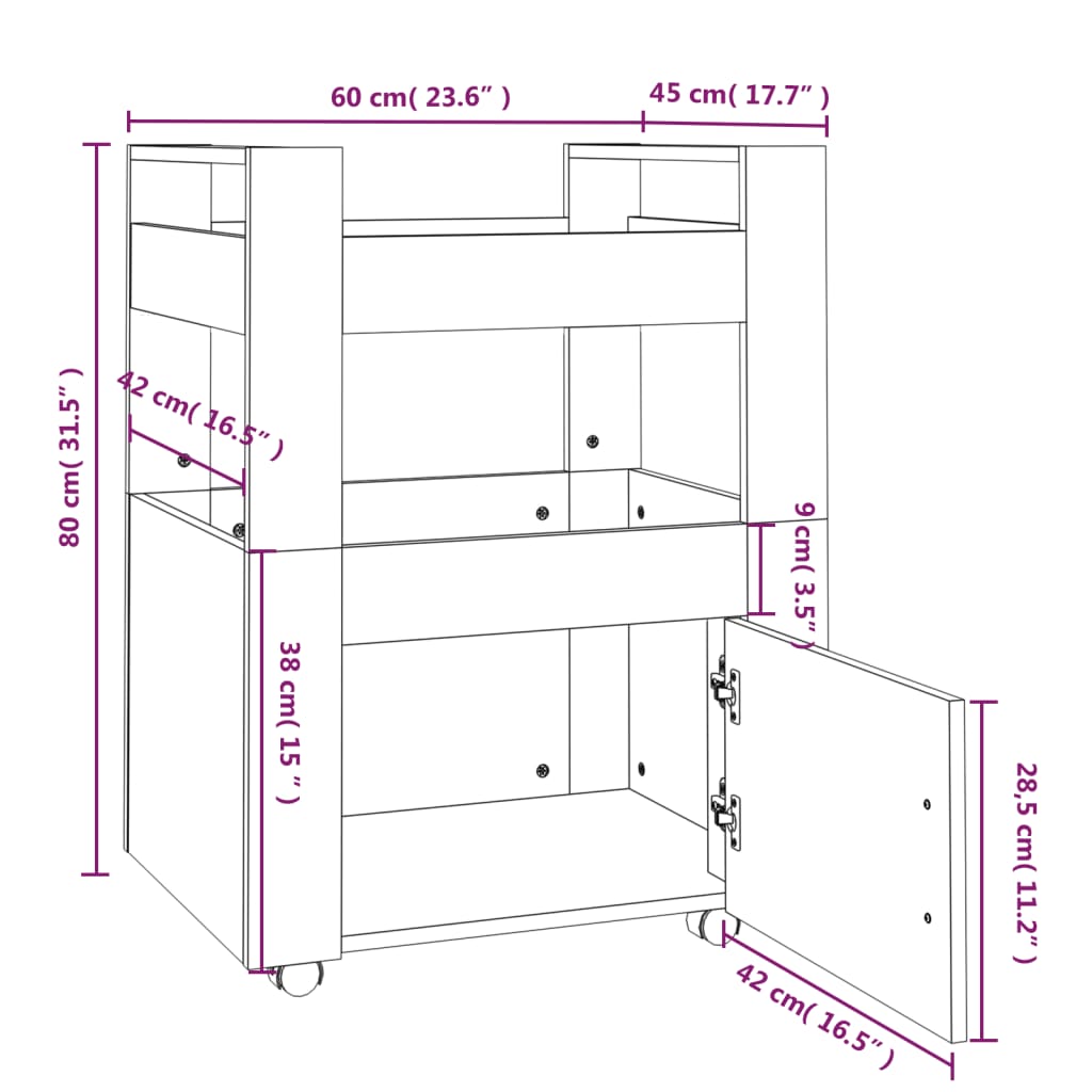 Carrello da Cucina Grigio cemento 60x45x80 cm Legno Multistrato