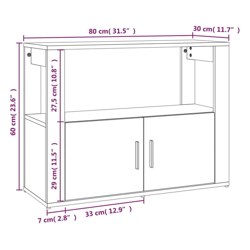 Credenza Bianca 80x30x60 cm in Legno Multistrato