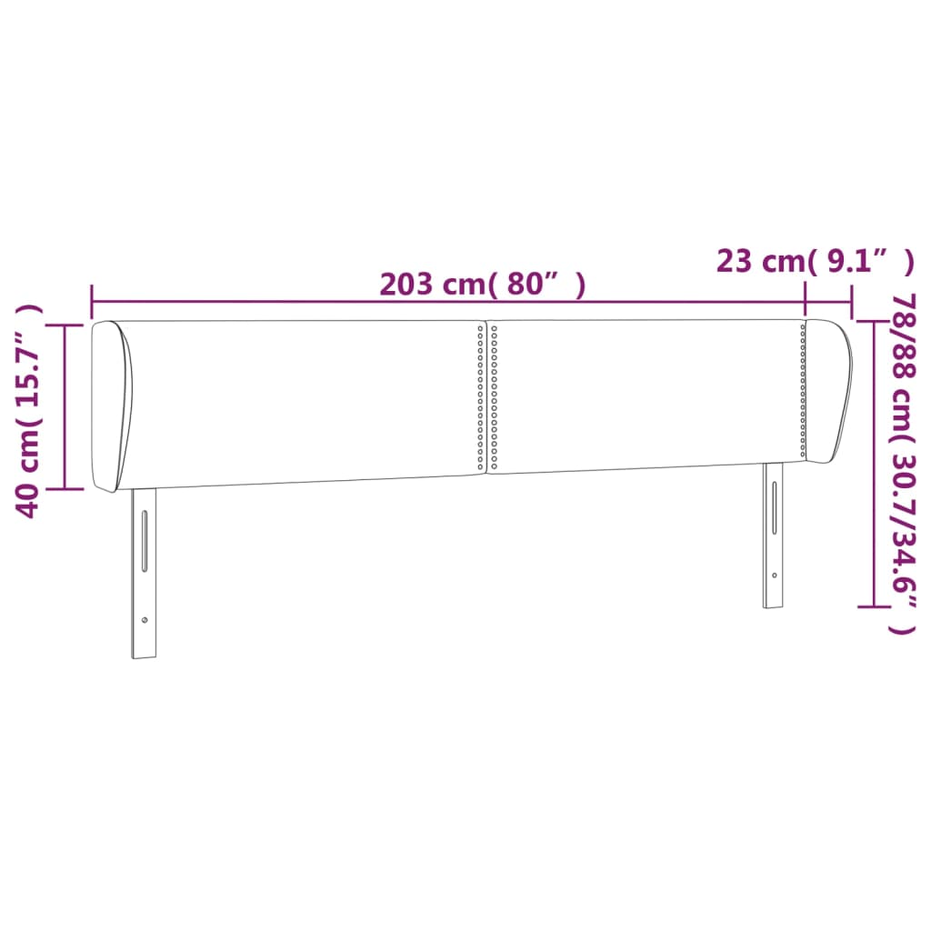 Testiera ad Orecchio Grigio Scuro 203x23x78/88 cm in Tessuto - homemem39