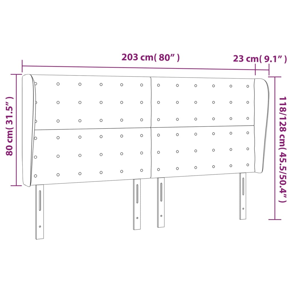 Testiera ad Orecchio Tortora 203x23x118/128 cm in Tessuto - homemem39