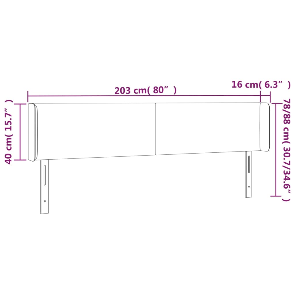 Testiera ad Orecchio Marrone Scuro 203x16x78/88 cm in Tessuto - homemem39