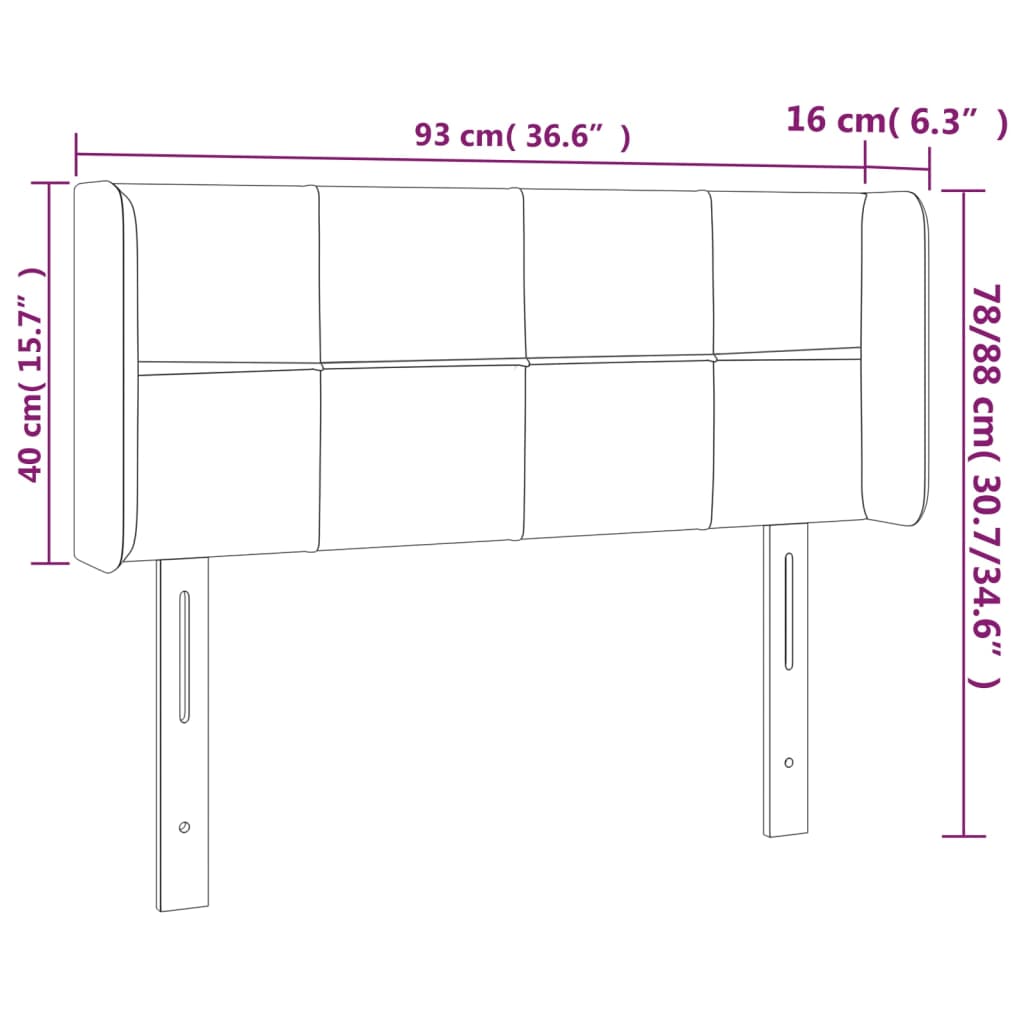 Testiera ad Orecchio Nera 93x16x78/88 cm in Tessuto - homemem39