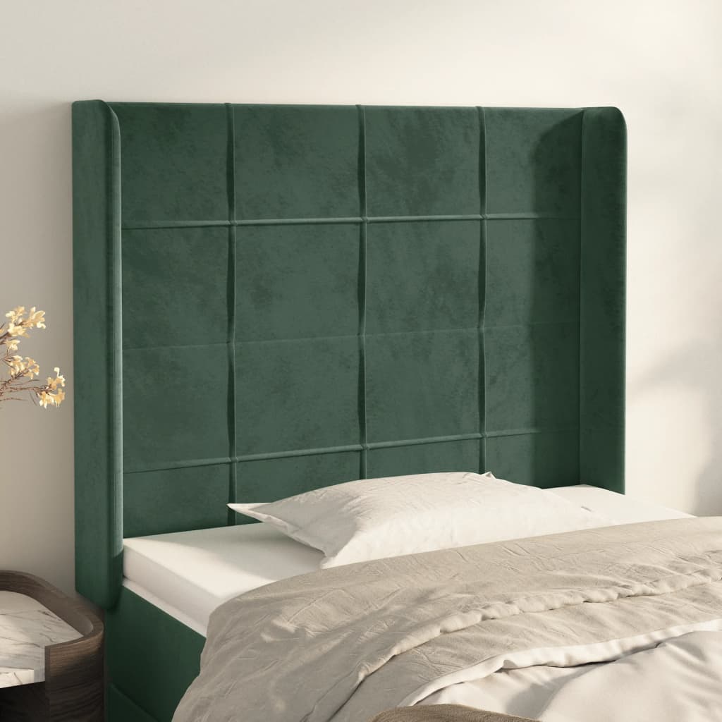 Testiera ad Orecchio Verde Scuro 93x16x118/128 cm in Velluto - homemem39