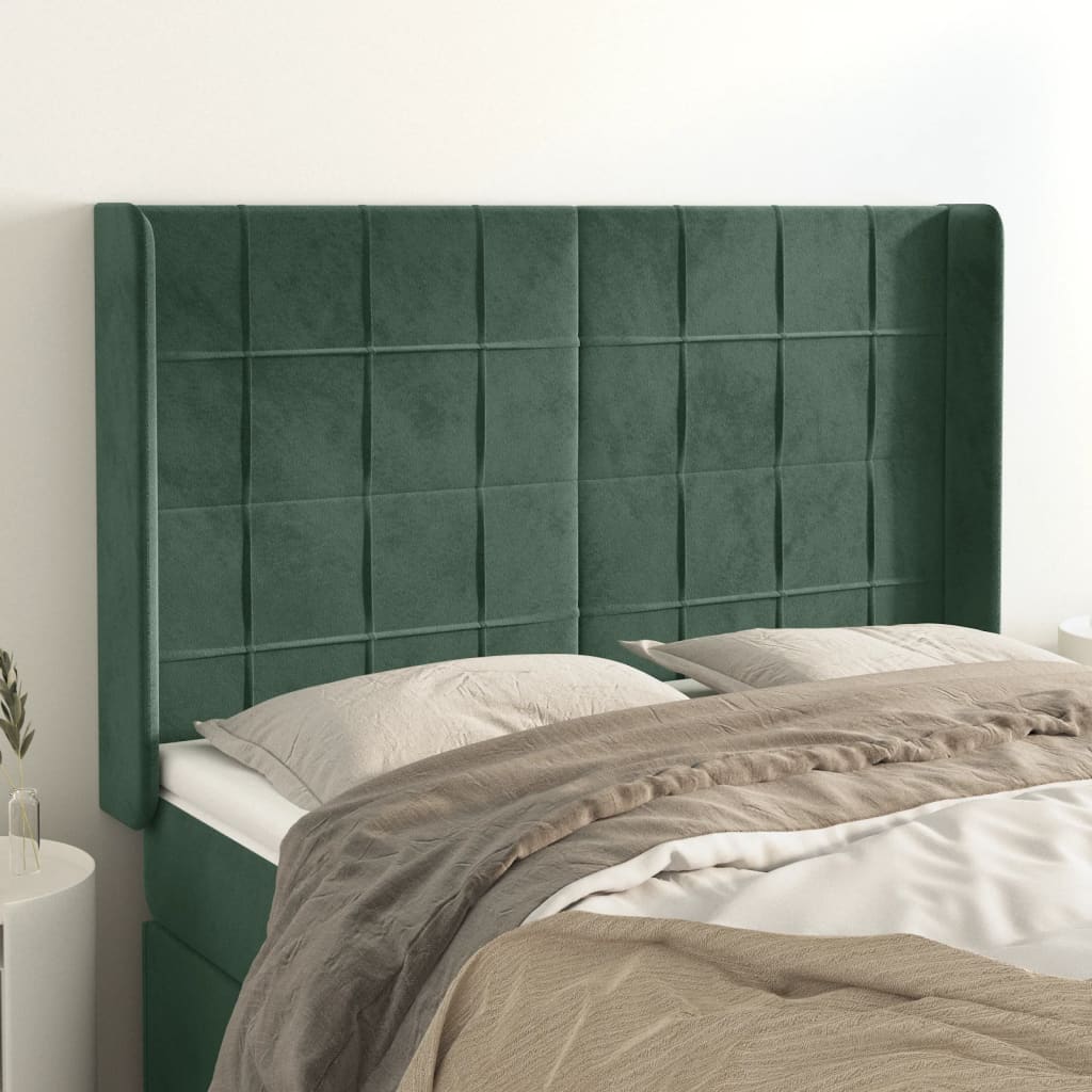 Testiera ad Orecchio Verde Scuro 147x23x118/128cm in Velluto - homemem39