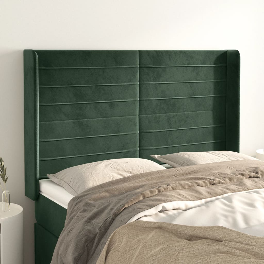 Testiera ad Orecchio Verde Scuro 147x23x118/128cm in Velluto - homemem39