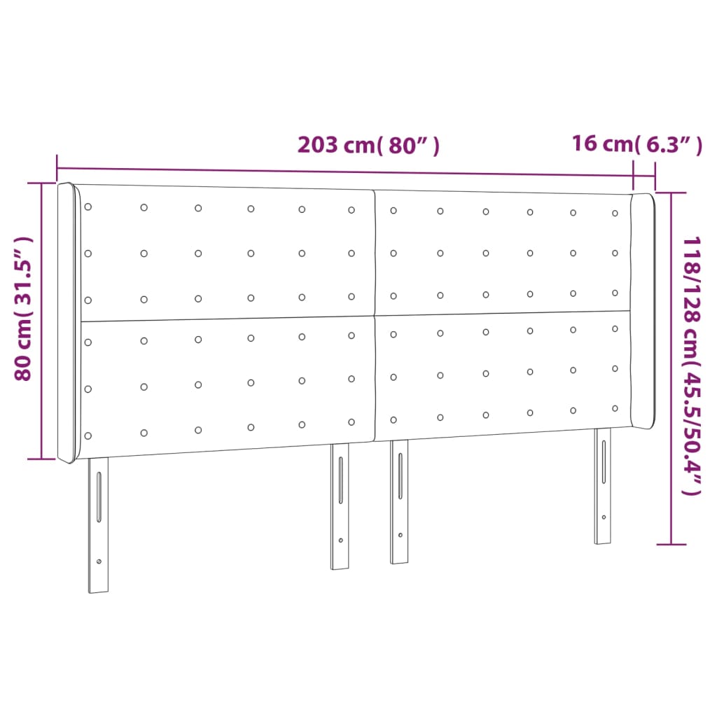 Testiera ad Orecchio Tortora 203x16x118/128 cm in Tessuto - homemem39