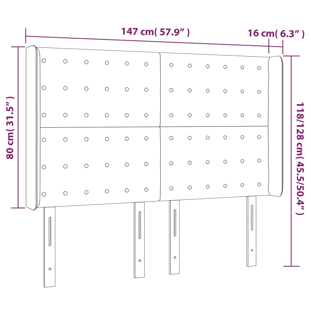 Testiera ad Orecchio Nera 147x16x118/128 cm in Velluto - homemem39