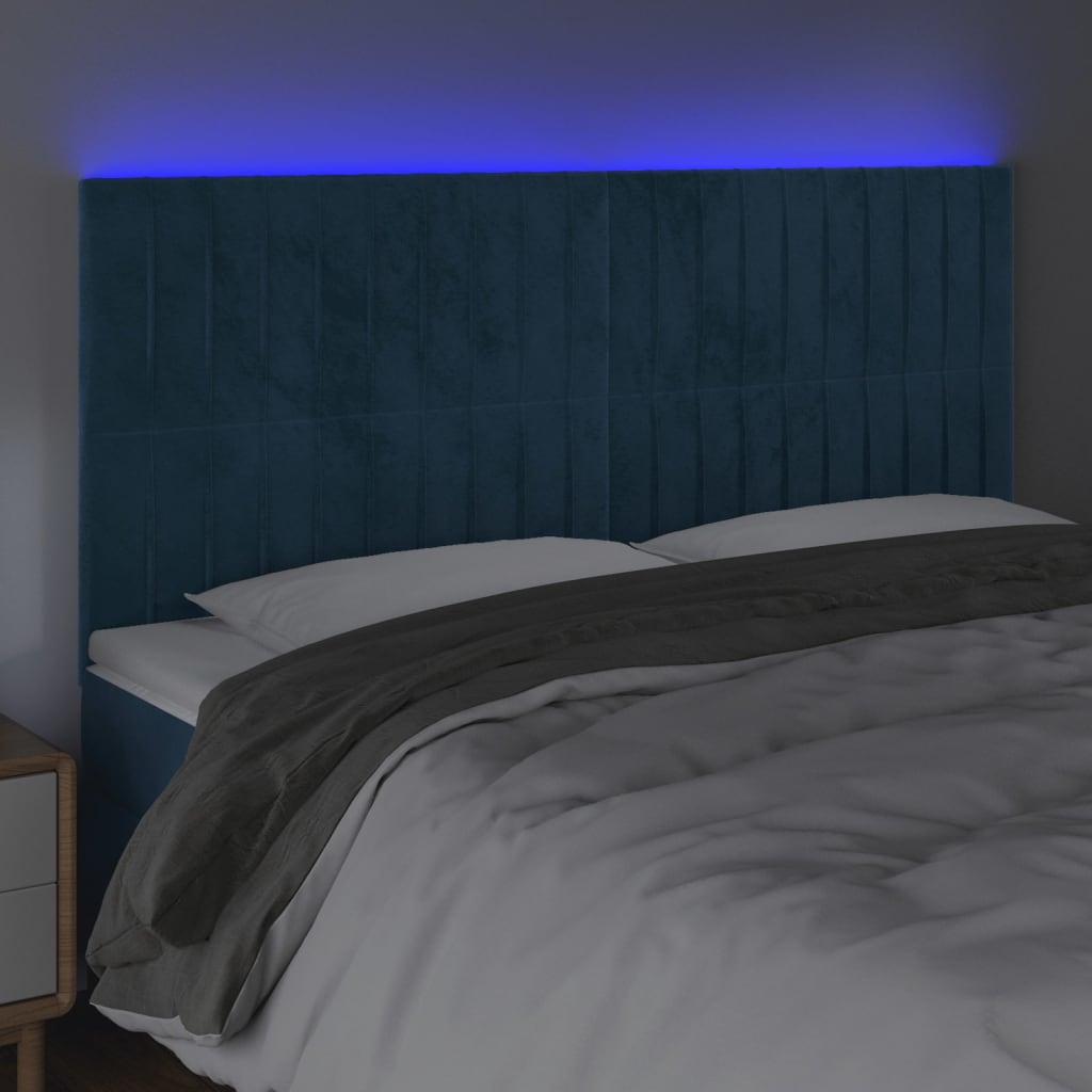 Testiera a LED Blu Scuro 180x5x118/128 cm in Velluto - homemem39