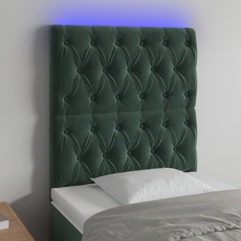 Testiera a LED Verde Scuro 80x7x118/128cm in Velluto - homemem39