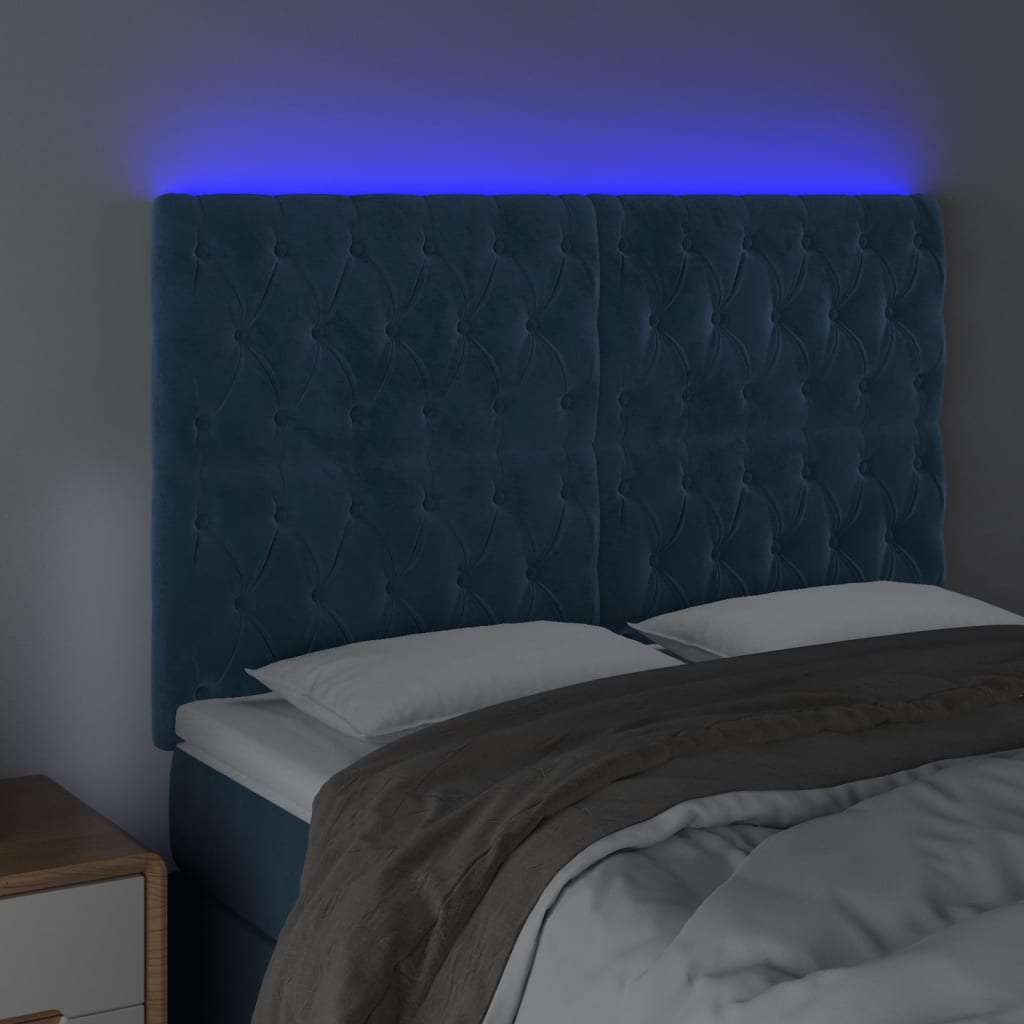 Testiera a LED Blu Scuro 160x7x118/128 cm in Velluto - homemem39