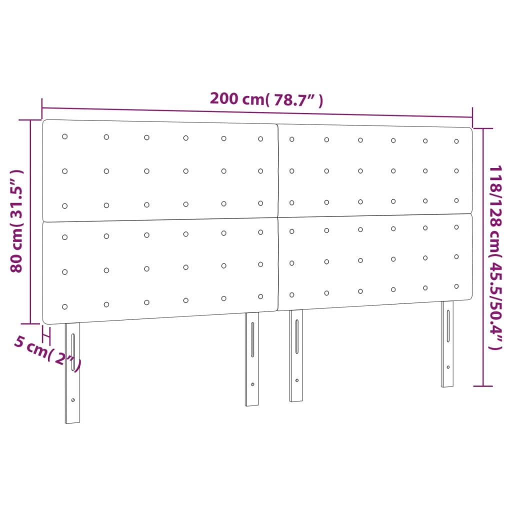 Testiera a LED tortora 200x5x118/128cm in Tessuto