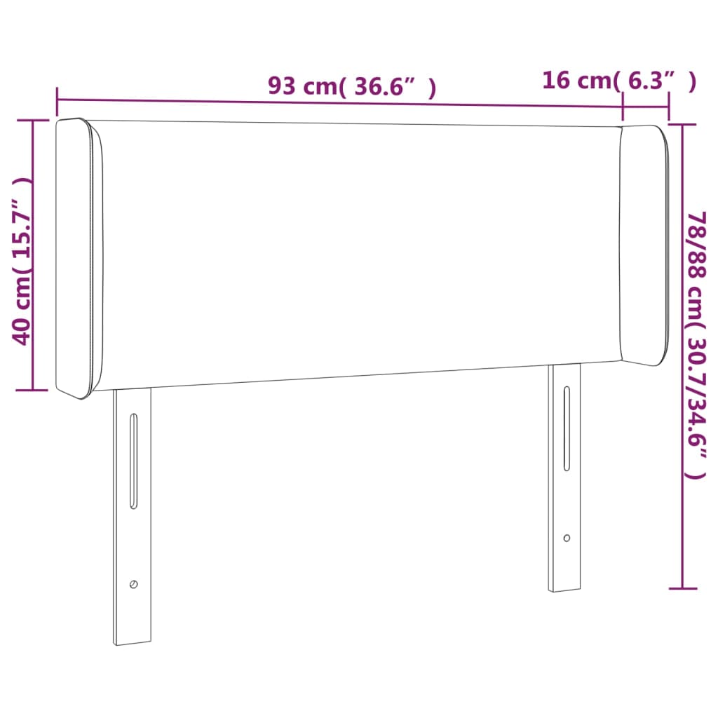 Testiera a LED Nera 93x16x78/88 cm in Tessuto