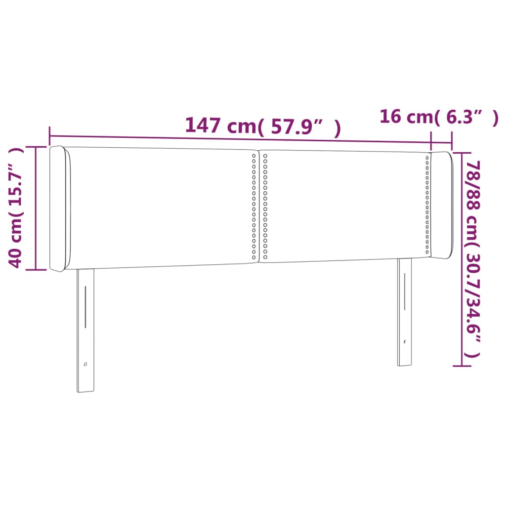 Testiera a LED Nera 147x16x78/88 cm in Tessuto