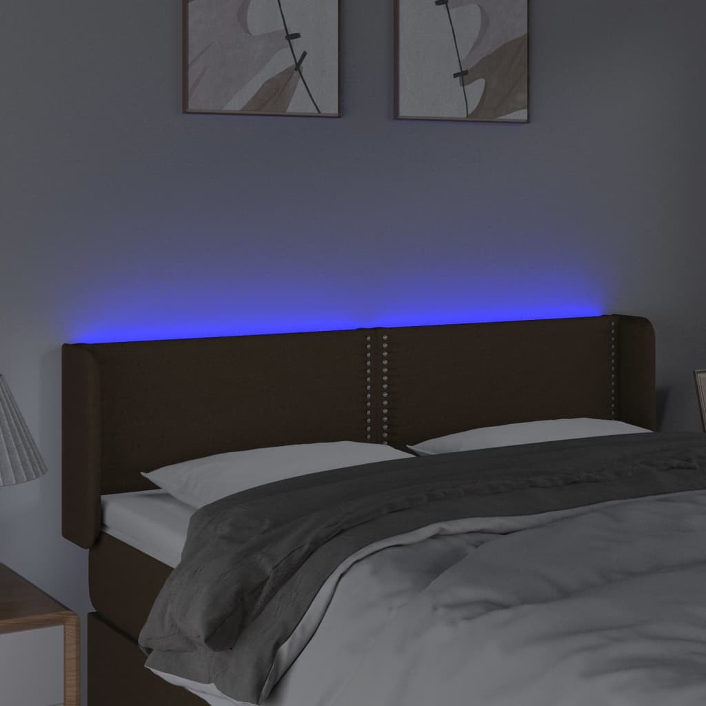 Testiera a LED Marrone Scuro 147x16x78/88 cm in Tessuto - homemem39