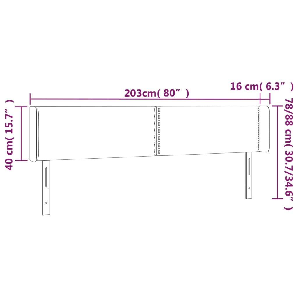 Testiera a LED Nera 203x16x78/88 cm in Tessuto - homemem39