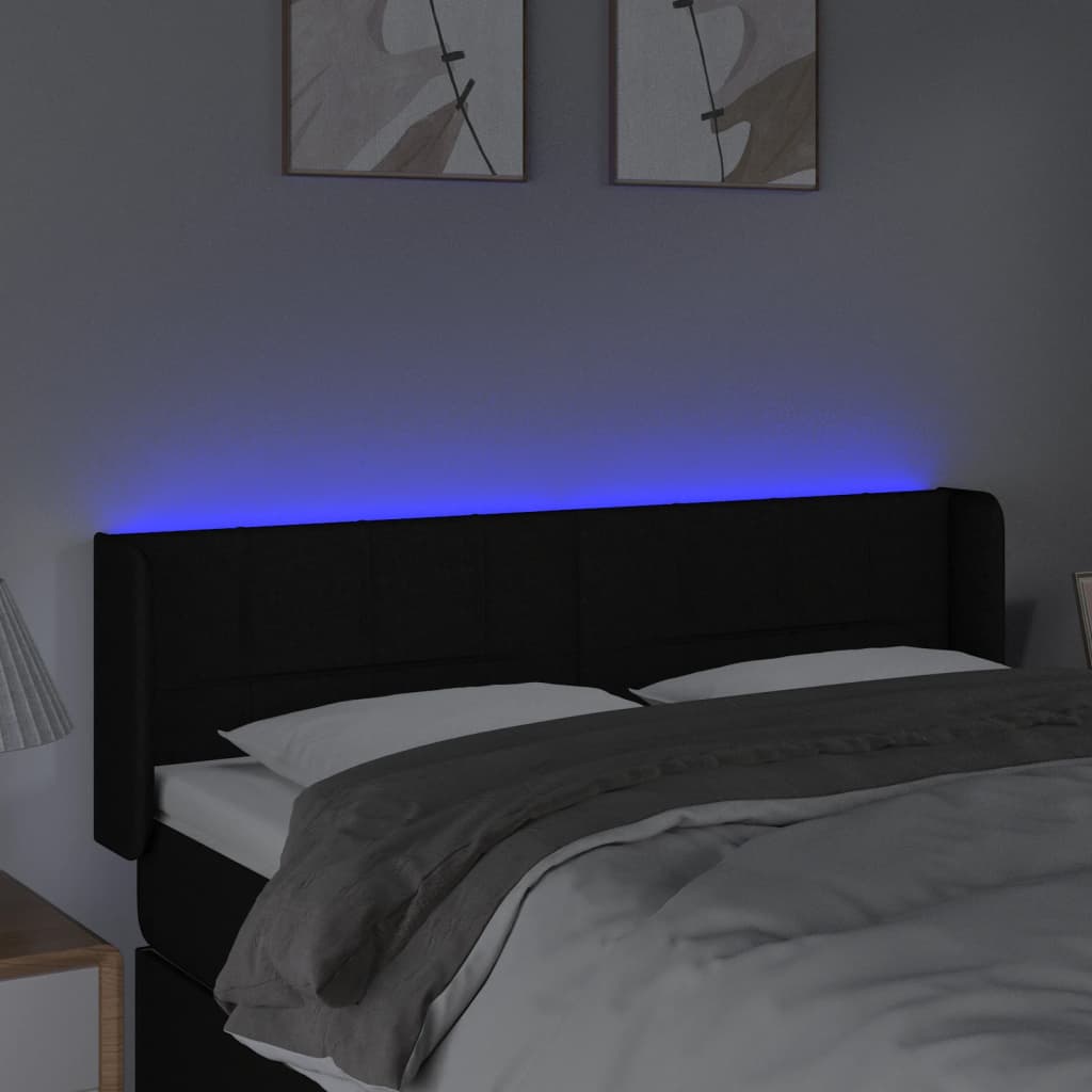 Testiera a LED Nera 147x16x78/88 cm in Tessuto - homemem39