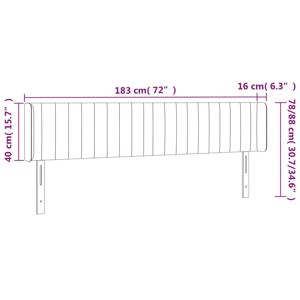 Testiera a LED Nera 183x16x78/88 cm in Tessuto - homemem39