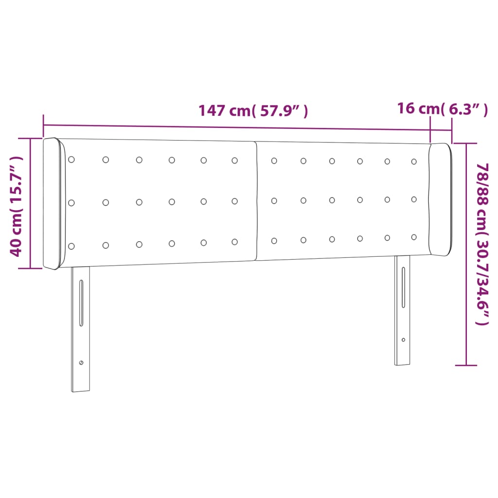 Testiera a LED Nera 147x16x78/88 cm in Tessuto