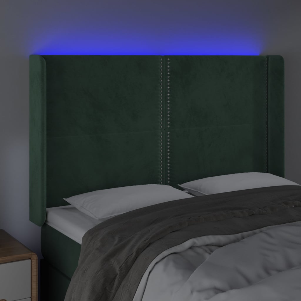 Testiera a LED Verde Scuro 147x16x118/128 cm in Velluto - homemem39