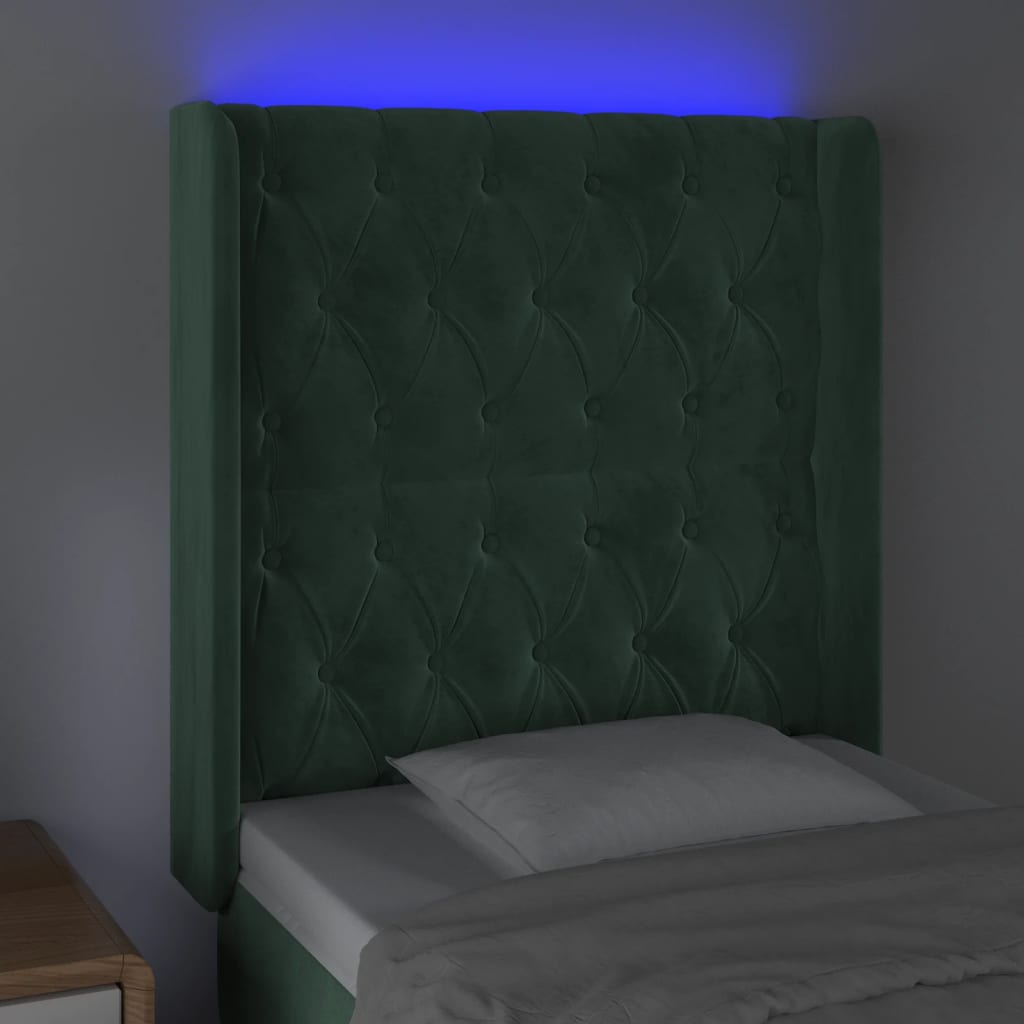 Testiera a LED Verde Scuro 83x16x118/128 cm in Velluto - homemem39