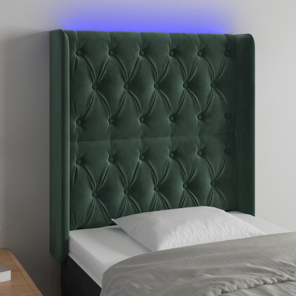 Testiera a LED Verde Scuro 83x16x118/128 cm in Velluto - homemem39