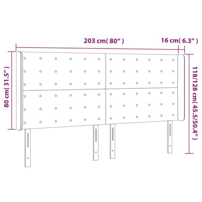 Testiera a LED Tortora 203x16x118/128 cm in Tessuto