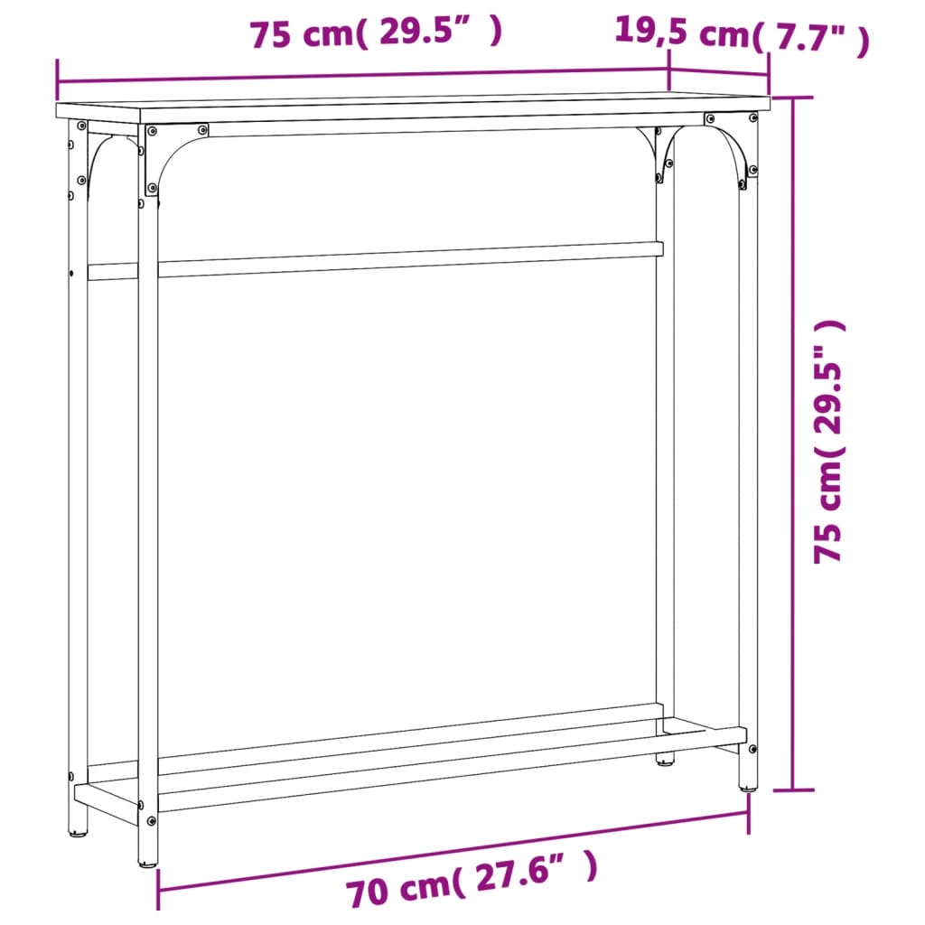 Tavolino Consolle Rovere Sonoma 75x19,5x75 cm Legno Multistrato