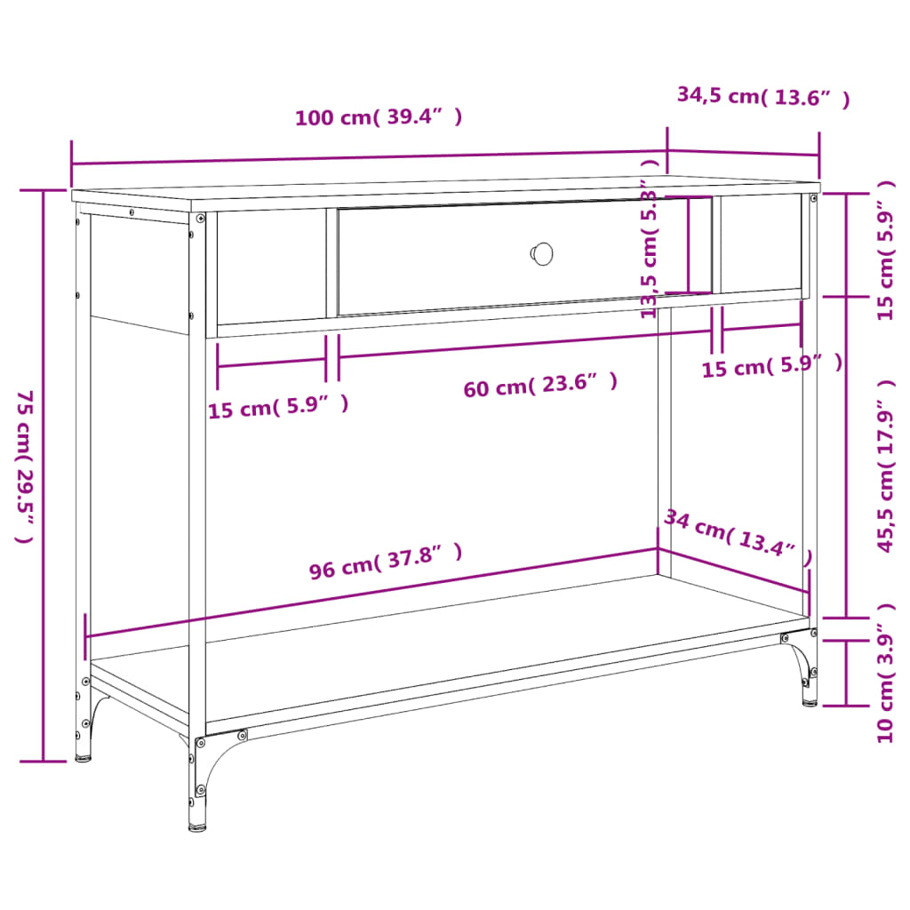 Tavolino Consolle Rovere Sonoma 100x34,5x75cm Legno Multistrato - homemem39