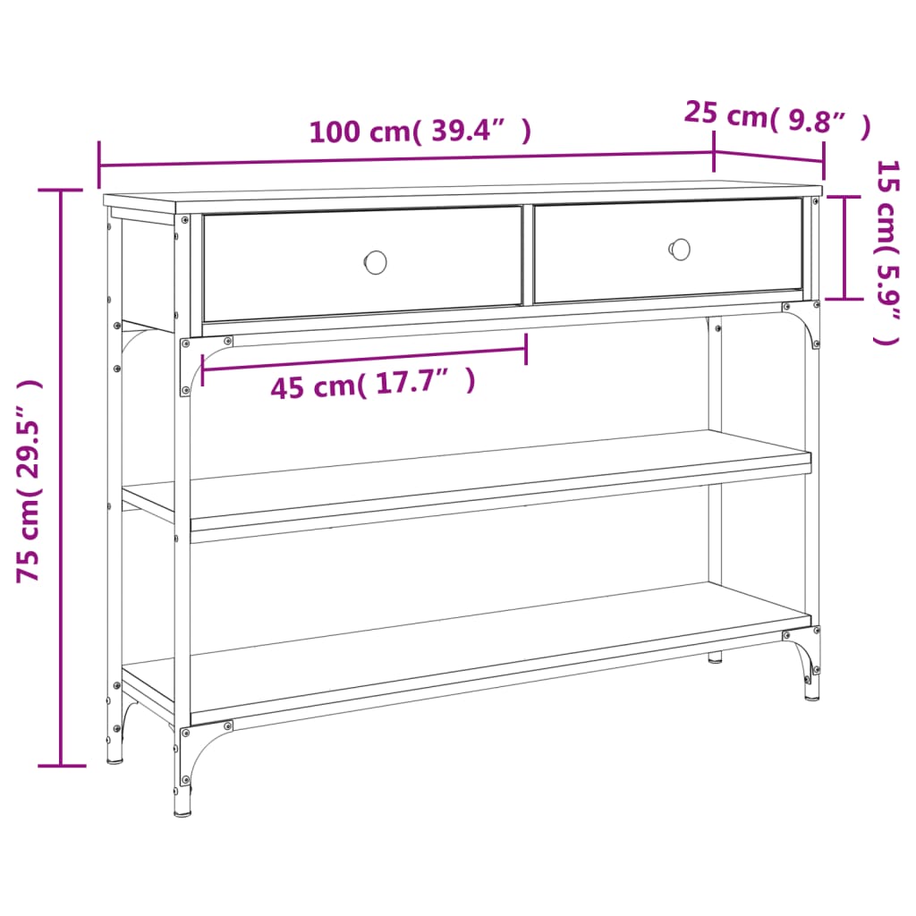 Tavolino Consolle Nero 100x25x75 cm in Legno Multistrato - homemem39