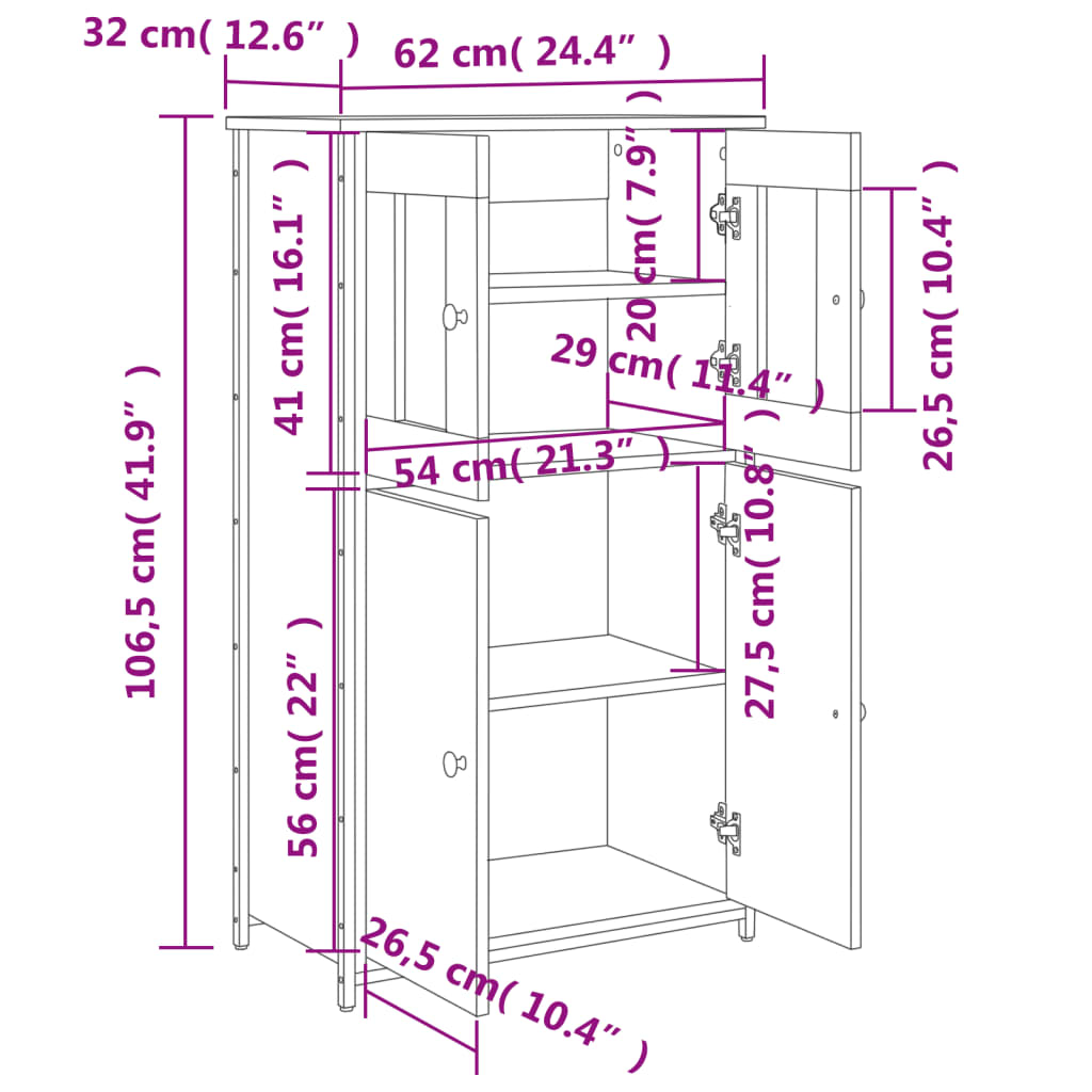 Credenza Rovere Fumo 62x32x106,5 cm in Legno Multistrato - homemem39