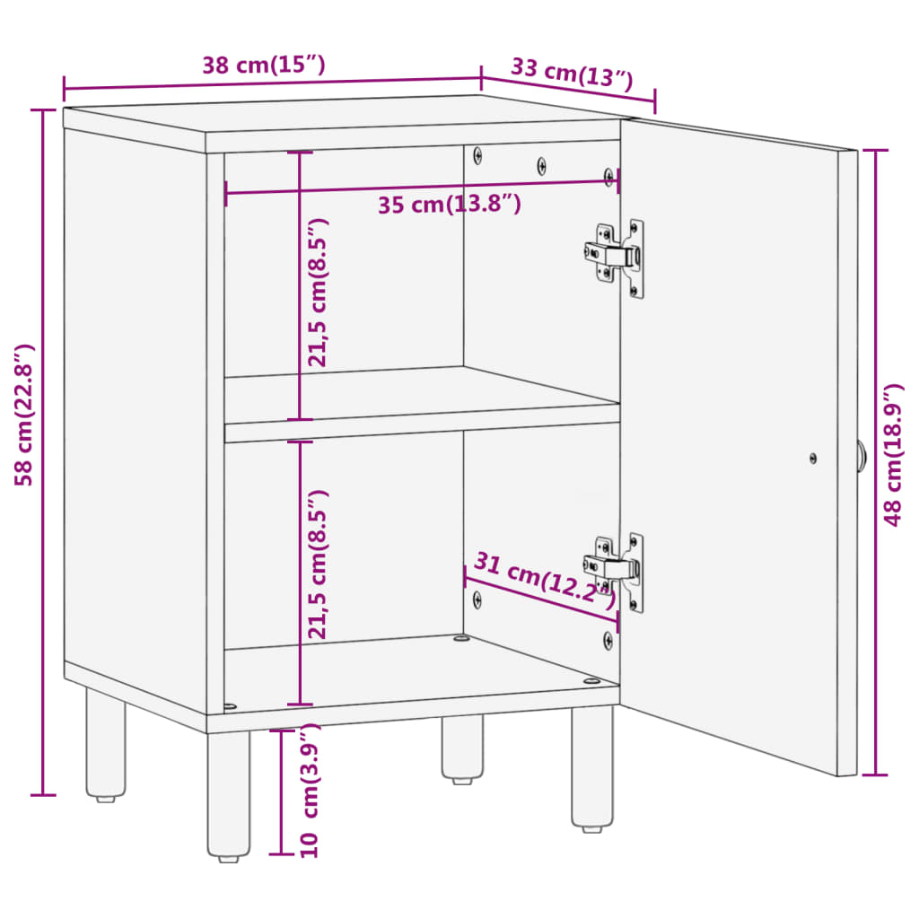 Mobile da Bagno 38x33x58 cm in Legno Massello di Mango - homemem39