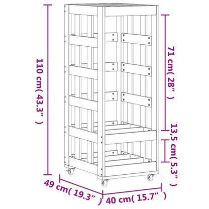 Portalegna con Ruote 40x49x110 cm Legno Massello di Pino - homemem39